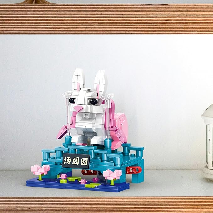 Chinese Yutu Building Block Set, Small Cute Animals Jade Hare/Rabbit Home Decor,STEM Educational Toys Chinese Traditional Culture Theme for Kid Boy Girl Adult 331 Pcs With Ear Swinging 96006