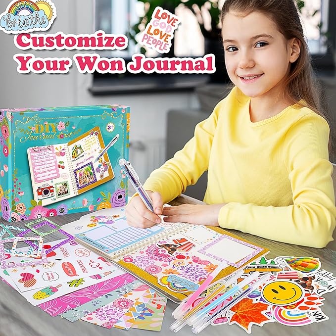 ZapWhiz DIY Journal Kit for Girls, Journal Set for Teen Girls Gifts, Daily & Scrapbook Supplies Kit, Journaling Art Crafts for Girls 8-12, Birthday Gifts for 7 8 9 10 11 12 Year Old Girl