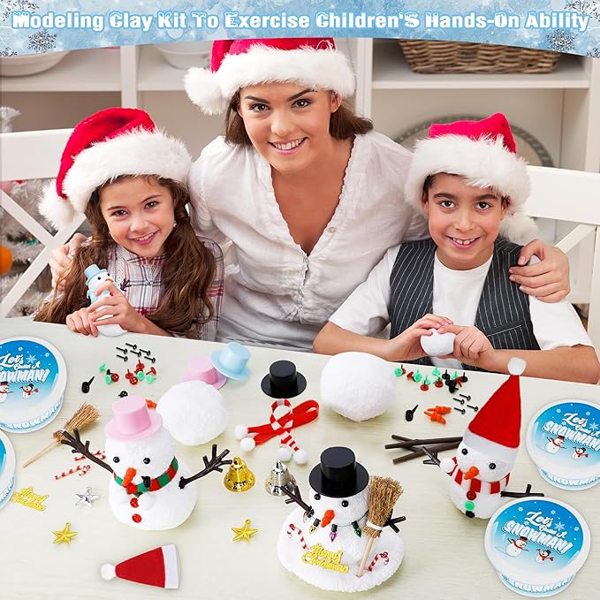 Christmas Craft Kit, 8 Pack Snowman Kit DIY Christmas Ornaments, Build a Snowman Kit Indoor Decorations, Creative Kids Air Dry Modeling Clay, Xmas Activities Snowman Making Kit Toys for Holiday