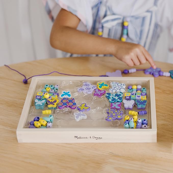 Melissa & Doug Created by Me! Butterfly Beads Wooden Bead Kit, 120+ Beads for Jewelry-Making