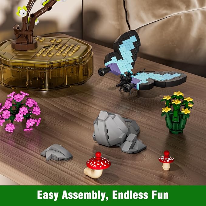 Mould King Butterfly Insect Building Block Set, Creative Flower Bug Kits Toys with Music Display Box, Collection DIY Office Home Decor for Adutls Kids Girls 8+, 10103