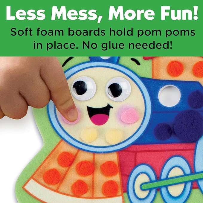 Creativity for Kids Pom Pom Pictures: Transportation - Train and Plane - Preschool Learning Activity, Sensory Toys for Toddlers Ages 3-4+