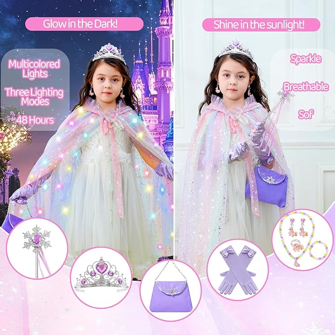 Princess Dress up Clothes for Little Girl, 11Pcs Princess Cape with Crown, Princess Dresses for Girl 3 4 5 6 7 8 Birthday Gift