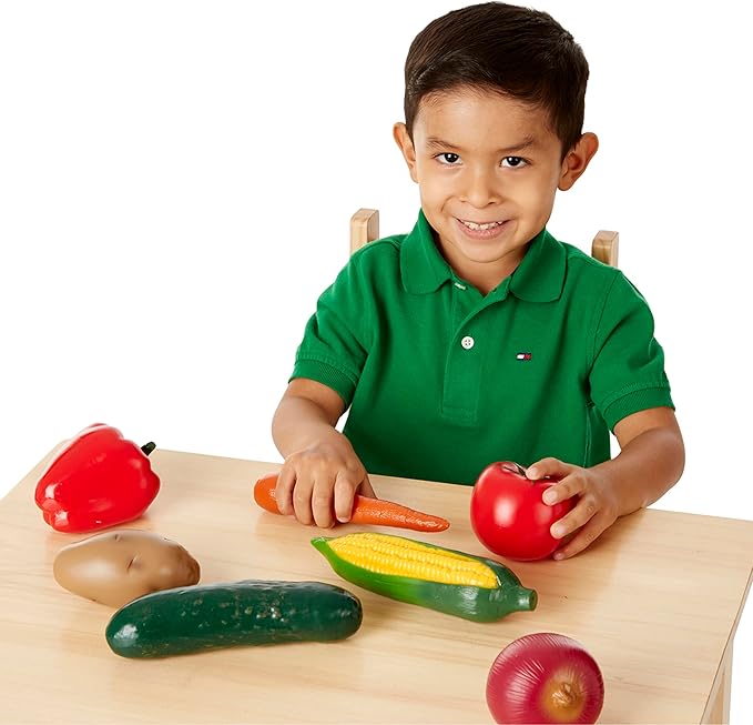 Melissa & Doug Play-Time Produce Fruit (9 pcs) and Vegetables (7 pcs) Realistic Play Food,Orange