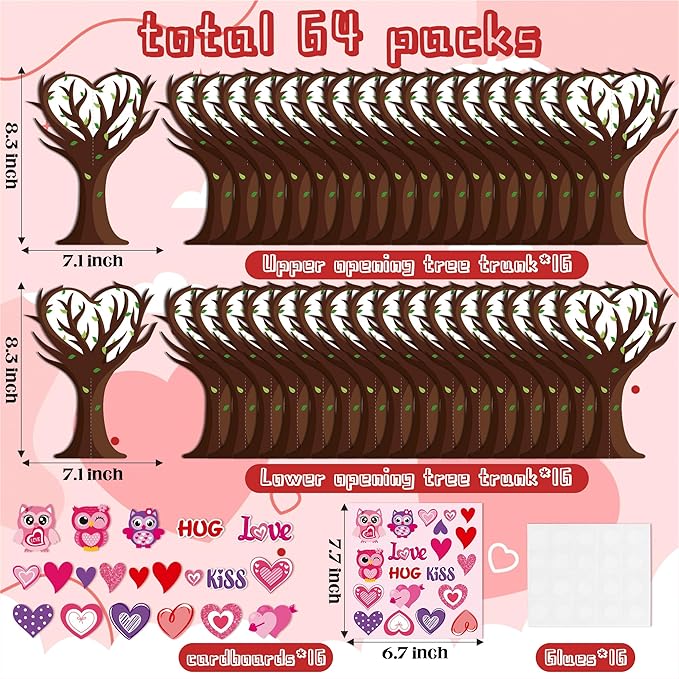 BeYumi 16Pcs Valentine’s Day Heart Trees Craft Kit for Kids Make Your Own Owl Heart Trees Decorations DIY Valentine’s Day Crafts Set Holiday School Classroom Home Party Fun Activities Decor