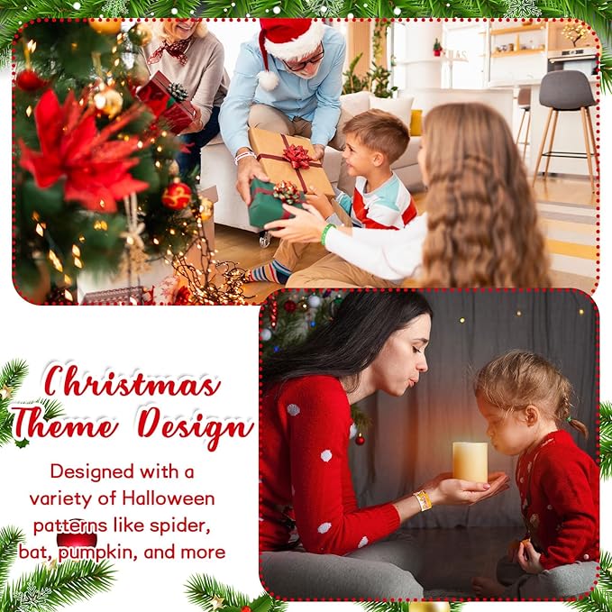 240 Pcs Christmas Slap Bracelets Bulk Santa Theme Christmas Party Favors Holiday Snap Bracelets Kids Xmas Slap Bands for Birthday Party Gifts Stocking Stuffers Classroom Prizes, 24 Designs