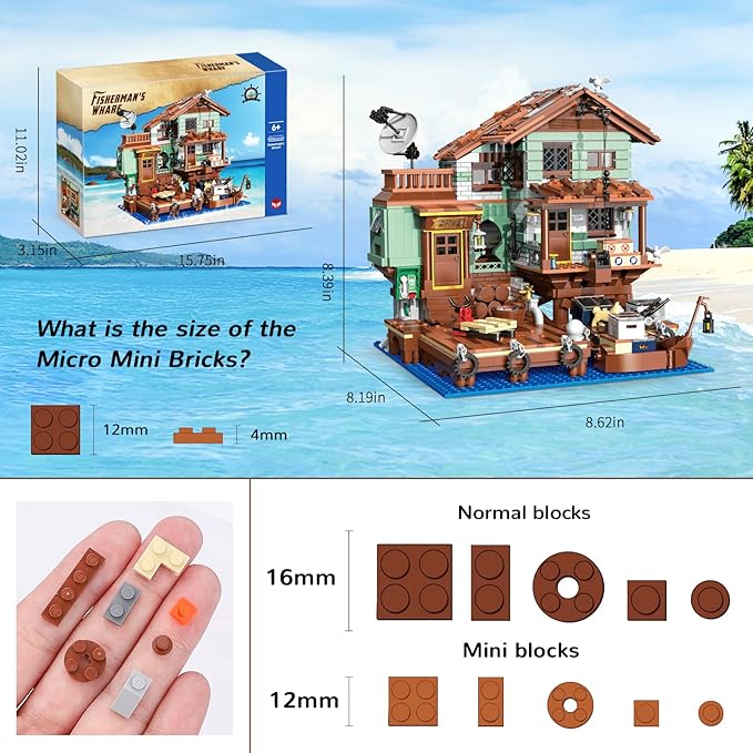Fisherman's Wharf House Mini Bricks Building Kit, Ideas Creative Architecture Building Toys Birthday Gift for Adult Boys Girls -2046 Pieces (Not Compatible with Lego Set)