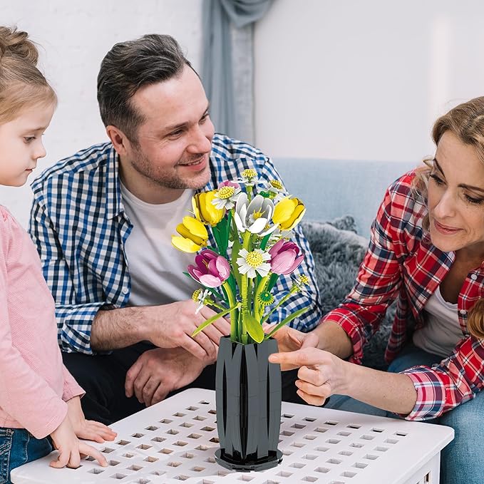 PUNIMA Tulips Building Blocks Set, Flowers Bouquet with Vase for Adults, Girls, Home, Office, Decor - 1250pcs