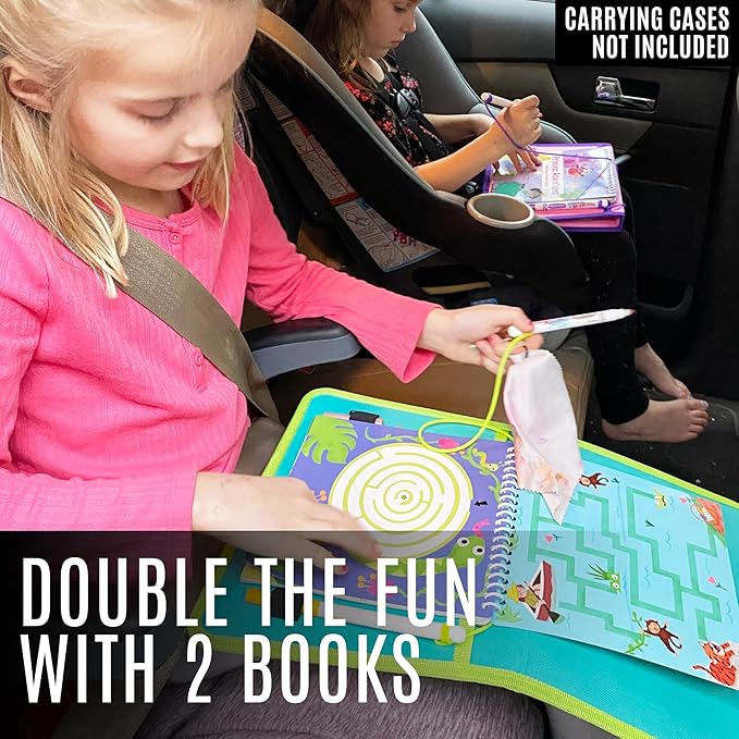 Kids Small Size Travel Educational Activity Books with Washable Markers (7"x7") - Car and Airplane Activities - Search and Find, Reusable Stickers for Ages 4, 5, 6 (Jungle & Ocean)