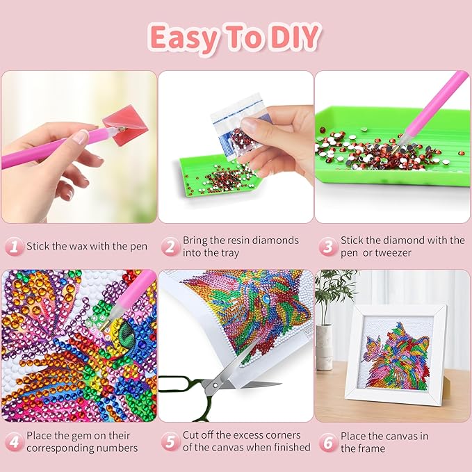 5D Diamond Painting Kits for Kids, Diamond Painting Kits Animals with Wooden Frame, Cat Diamond Painting Kits for Beginners, Girls, Adults, Diamond Painting Pictures, Arts Craft for Home Decor