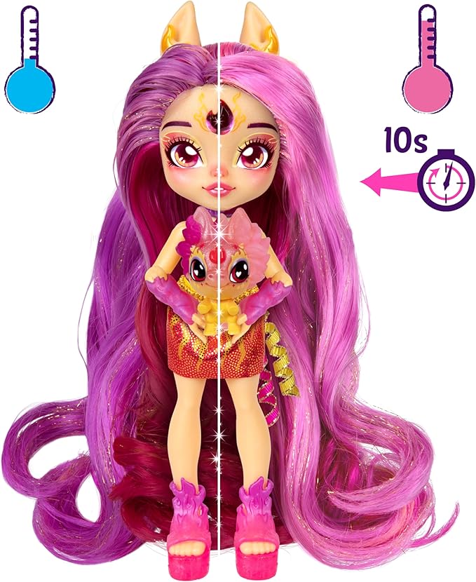 Magic Mixies Pixlings Deluxe Pack, Pippa The Firehorse, Shimmer Reveal, Create & Mix Potion That Magically Reveals 6.5" Pixling Doll Inside Potion Bottle - Exclusive Mini Mixies & 6 Hair Accessories
