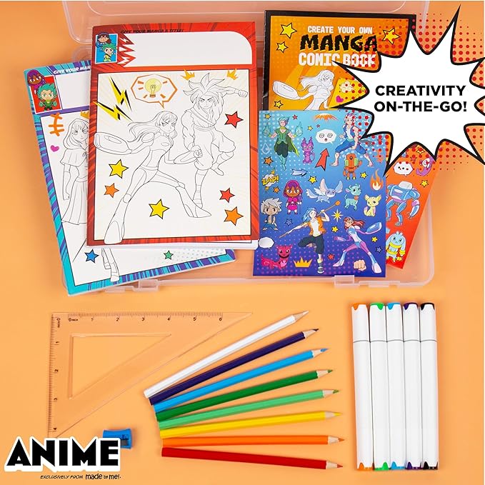Made By Me Manga Artist Set, How to Draw Anime, Create 2 Comic Books, Great Gifts for Anime Enthusiasts, Awesome Art Kit, Drawing Kit Arts & Crafts for Kids, Great Addition to Anime Collection