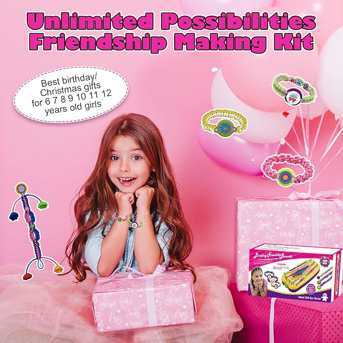 Yikusu Friendship Bracelet Making Kit for Girls, Birthday Gifts for Girls Ages 7 8 9 10 11 12 Year Old, Arts and Crafts Toys for Kids Ages 8-12，DIY Bracelet Jewelry Maker Toys Set