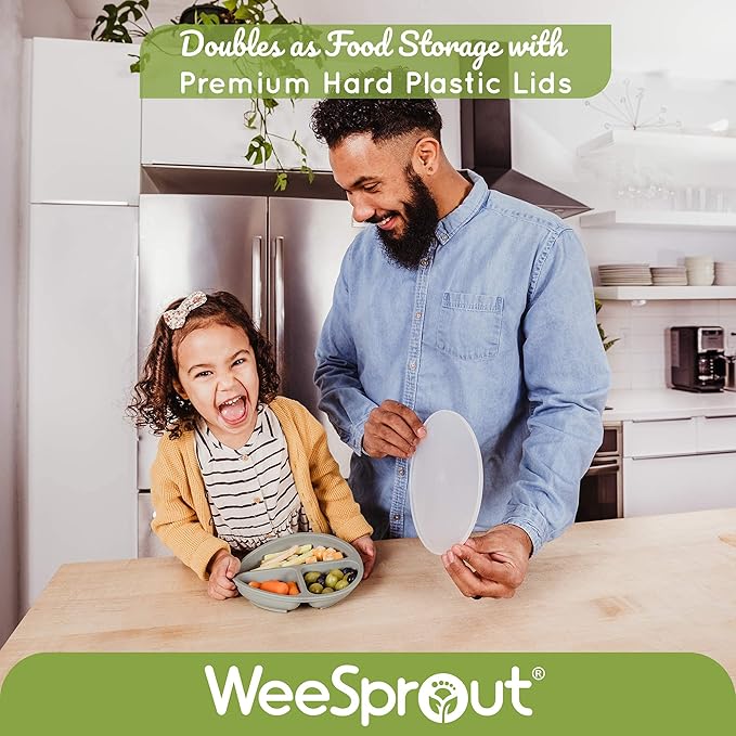 WeeSprout Suction Plates for Babies & Toddlers - 100% Silicone, Dinnerware Stays Put, Divided Design for Picky Eaters, Microwave & Dishwasher Friendly, 3 Pack (Matte Pink, Purple & Blush Pink)