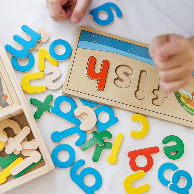 Melissa & Doug See & Spell Wooden Educational Toy With 8 Double-Sided Spelling Boards and 64 Letters Preschool Learning Activities, See & Spell Learning Toys For Kids Ages 4+