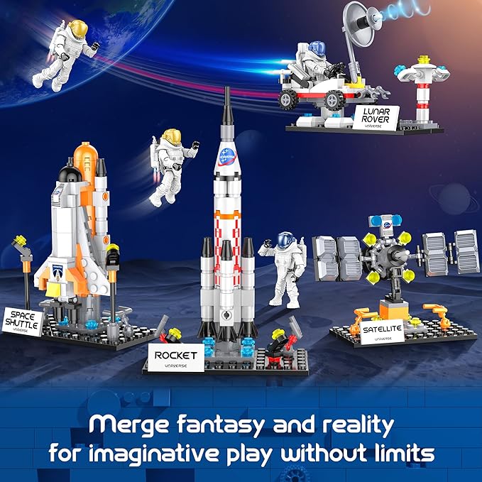 Valentines Day Gifts for Kids, Classroom-valentines Space Exploration Shuttle Toys for Aged 6-12 Kids, Girls, Boys, 4 IN 1 STEM Rocket Building Kit with 4 Astronauts, Kids Creative Gift Idea, 415 PCS