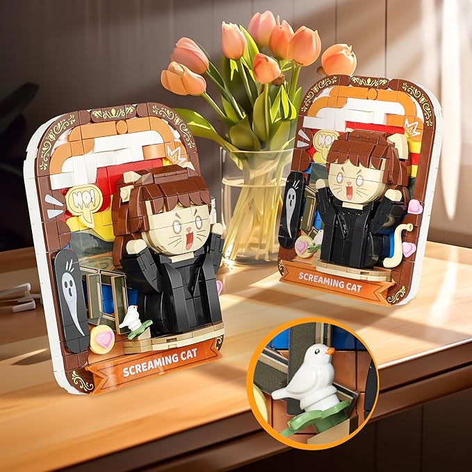 Cute 3D Painting Anime Toy Building Sets,Model Building Kits for Kids and Adults,Screaming Cat Building Blocks Sets ,Famous Art Sets for Women,Birthday Gifts for Kids(416+ Pieces Bricks)
