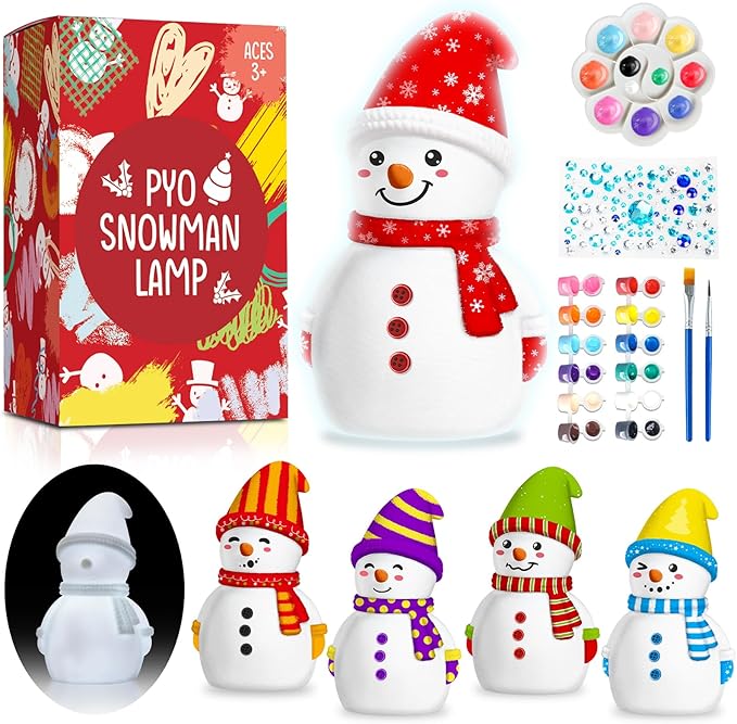 Christmas Crafts for Kid Adult, DIY Snowman Figurines, Art & Craft Supplies Painting Kits, Paint Your Own Lamp DIY Gift for Christmas Activities for Toddler Gril Boy Age 3 4 5 6 7 8 9 10 11 12 13
