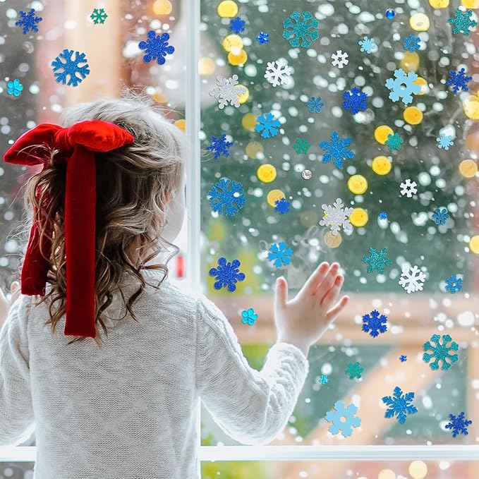 Winlyn 525 Pack Holiday Kids Crafts Winter Christmas Snowflake Crafts Foam Stickers Set Self-Adhesive Glitter Snowflake Stickers Arts and Crafts for Kids Party Favors Classroom Activities Art Projects