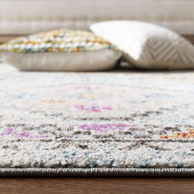 SAFAVIEH Madison Collection Runner Rug - 2'2" x 6', Grey & Yellow, Boho Diamond Distressed Design, Non-Shedding & Easy Care, Ideal for High Traffic Areas in Living Room, Bedroom (MAD418F)