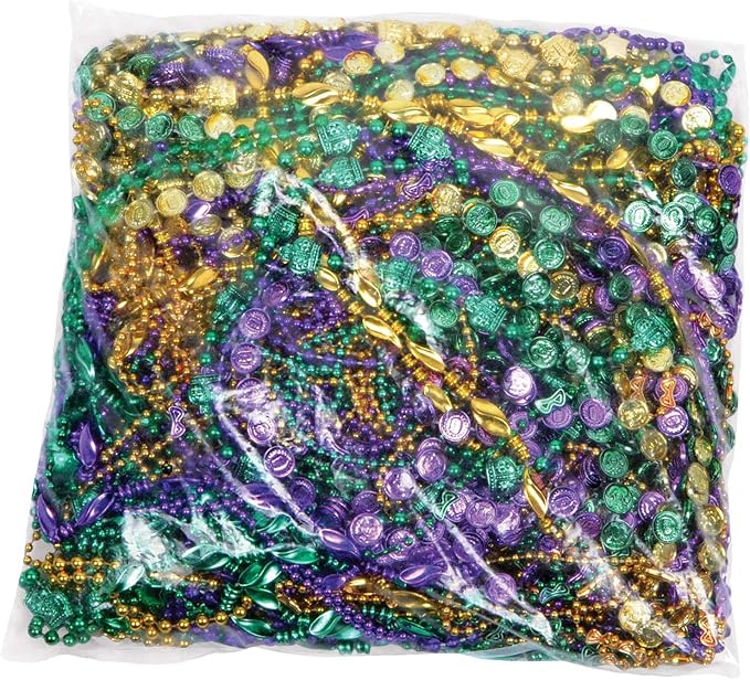 Mardi Gras Plastic Throw Beads Necklace Assortment 100 Piece Party Favors