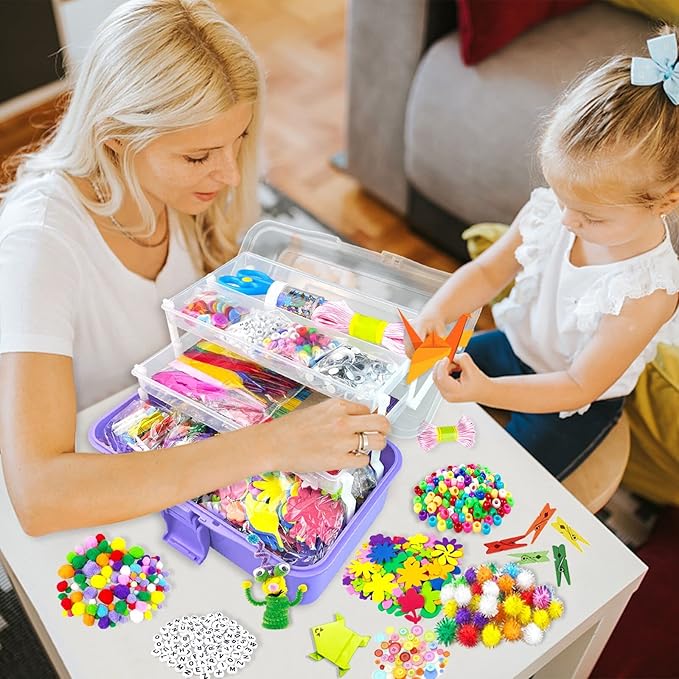VLUSSO Arts and Crafts Supplies for Kids DIY Craft Kits Art Supplies Materials Kids Crafts Set with Pipe Cleaners Craft Box Preschool Homeschool Toys Gift for Kids Boys and Girls Age 4 5 6 7 8