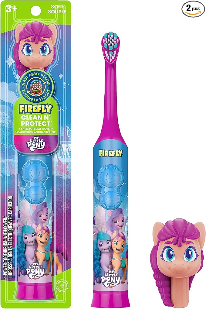 FIREFLY Clean N' Protect My Little Pony Power Toothbrush with 3D Character Cover, Soft Bristles, Battery Included, Ages 3+