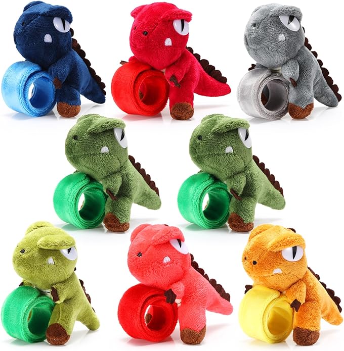 Lenwen 8 Pcs Stuffed Animal Slap Bracelets for Kids Plush Animals Slap Bracelets Bulk Cute Tiger Giraffe Turtle Koala Bracelets Wrist Animals for Girls Boys Valentine's Day Party