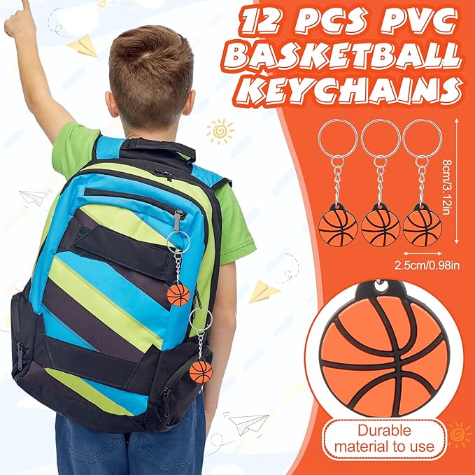 Poen 48 Pcs Basketball Party Favors Basketball Themed Supplies Include 12 Drawstring Backpack 12 Mini Basketball 12 Keychain 12 Basketball Wax Thread Braided Bracelet Inspirational Team Gift