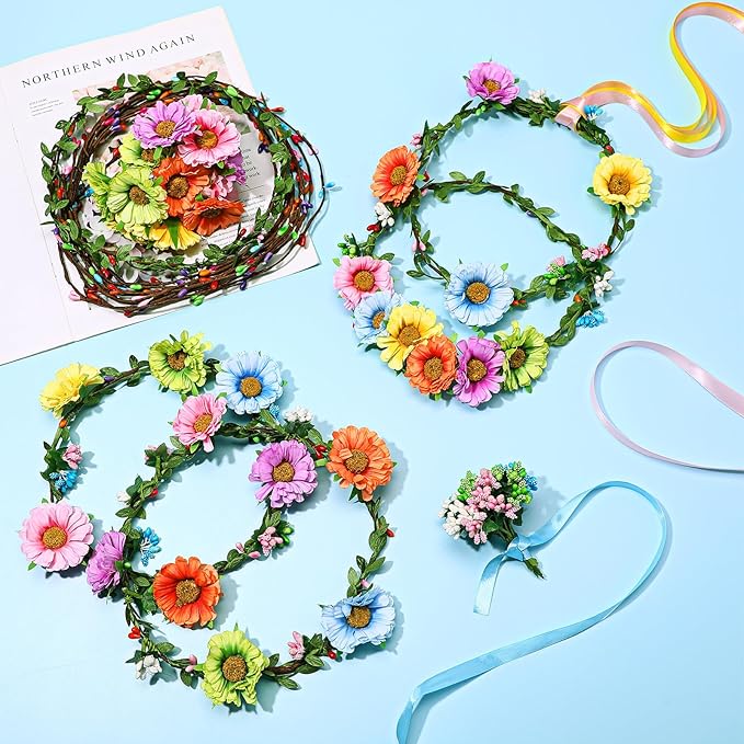 Syhood Daisy Crowns Making Kit, 109 Pieces Parts, Make Your Own Flower Crown Wreath Headbands and Bracelets Craft Kit Hair Accessories Handmade DIY Floral Crown Garland Kit Presents for Girls