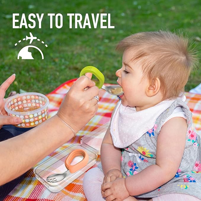 Toddler Utensils Baby Utensils Toddler Forks and Spoons Baby Forks and Spoons Set Kids Stainless Steel Silverware Set Children Safe Forks and Spoons Self Feedig-Dishwasher Safe(Orange+Green)