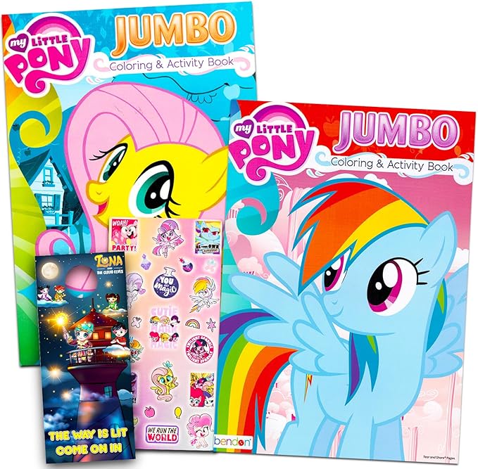 M L P My Little Pony Coloring Book Bundle with Stickers (2 Jumbo Books Featuring Rainbow Dash, Fluttershy, Pinkie Pie and More)