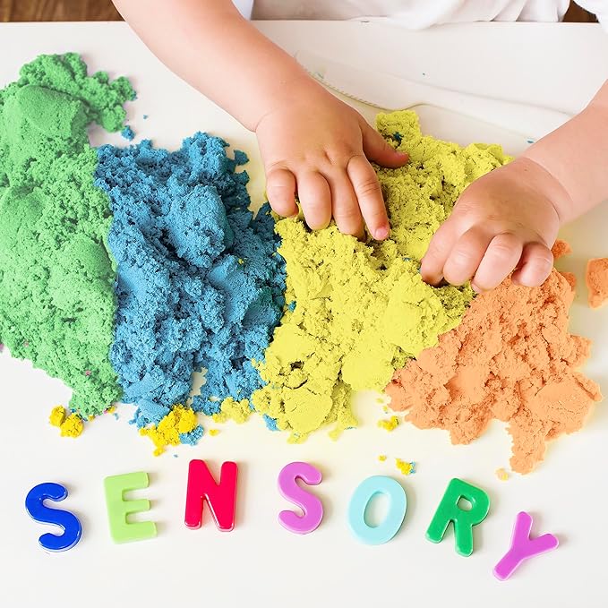 Sensory Sand Bulk Size 8 Pound Multicolor with Blue Orange Green and Yellow Sensory Play Sand in Container