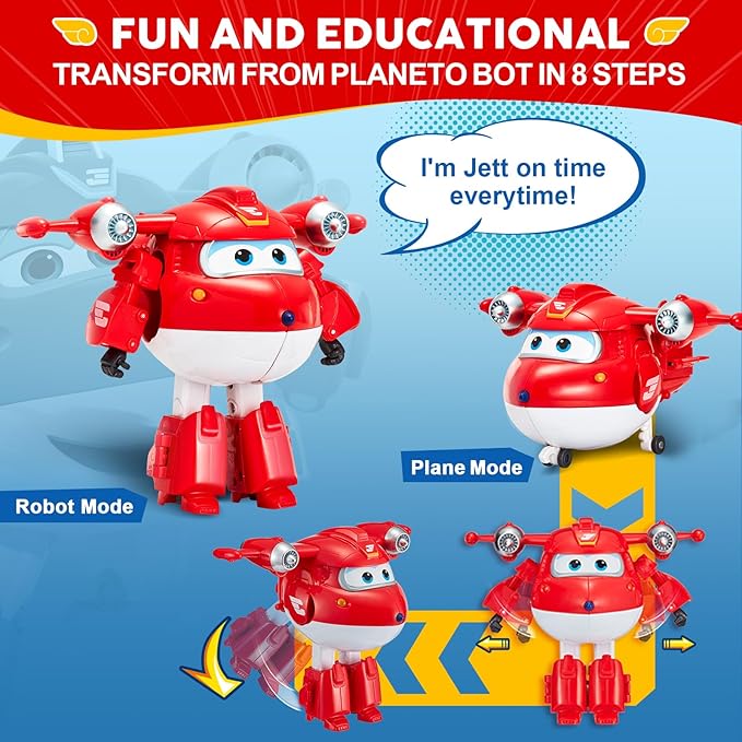 Super Wings 5" Transforming Supercharged Jett Airplane Toys, Action Figure, Airplane to Robot, Season 4 Transformer Toys, Gifts for 3+ Year Old Kids, Toys Plane Vehicle for Preschool Kids Play White