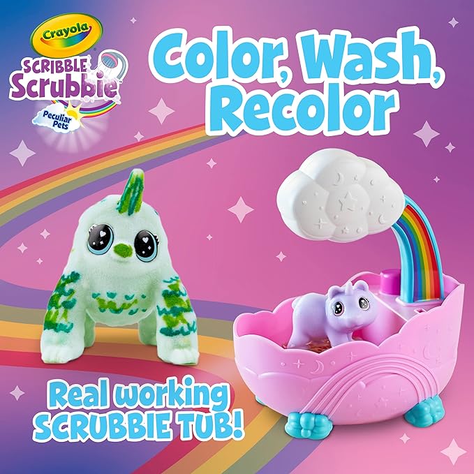 Crayola Scribble Scrubbie Peculiar Pets Rainbow Tub Set, Grooming Pet Toy for Girls & Boys, Toy Animal, Gifts for Kids, Ages 3+