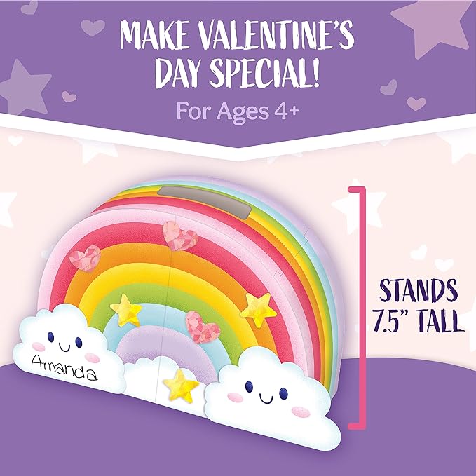 Peaceable Kingdom Valentines Box for Kids, Valentines Day Box Kit for Valentines Cards for Kids Classroom - Rainbow Mailbox Kit