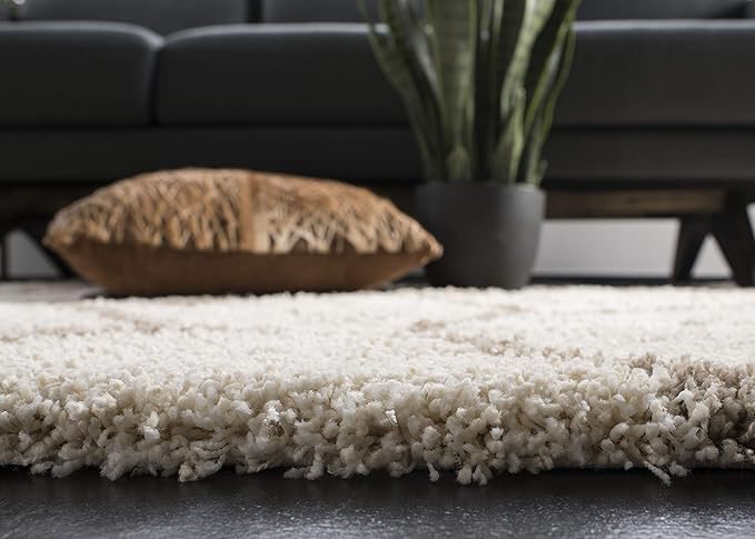 SAFAVIEH Hudson Shag Collection Runner Rug - 2'3" x 14', Ivory & Beige, Trellis Design, Non-Shedding & Easy Care, 2-inch Thick Ideal for High Traffic Areas in Living Room, Bedroom (SGH280D)