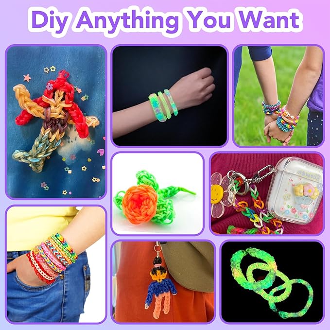 Needbrock 18500+ Bracelet Making Kit Rubber Band, 26 Colors Rubber Band Bracelet Kit Includes 800 Pcs Glow-in-The-Dark Rubber Bands, Bracelet Making Kit Valenines Gifts for Kids Age 8 Above(Purple)