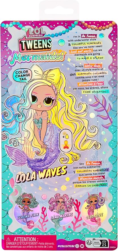 LOL Surprise Tweens Mermaid Lola Waves Fashion Doll with Color Changing Tail, Movable Fin, and Beautiful Accessories – Toy Gift for Kids Ages 4+