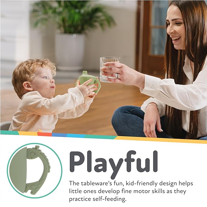 Nuby Animal Friends Silicone Sippy Cup - Toddler Cup with Two Handles - 6+ Months - Green Giraffe