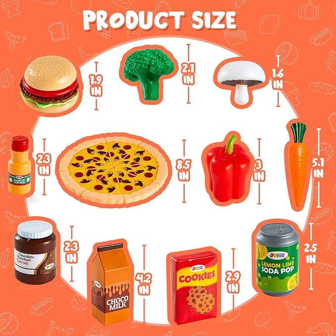 JOYIN 200 Pieces Kids Play Food Toy, Deluxe Pretend Play Set, Kids Kitchen Accessories with Realistic Colors, Toddler Birthday Gift, Party Toys