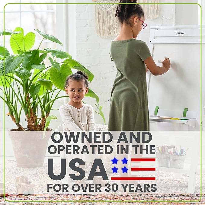 Little Partners Folding EZ Painting Easel for Kids, Dual-Sided Art Easel for Kids Art Station, Folds Flat with Chalkboard, Dry Erase Whiteboard, Paper, Eraser, Paint Cups, Shelf (Soft White)