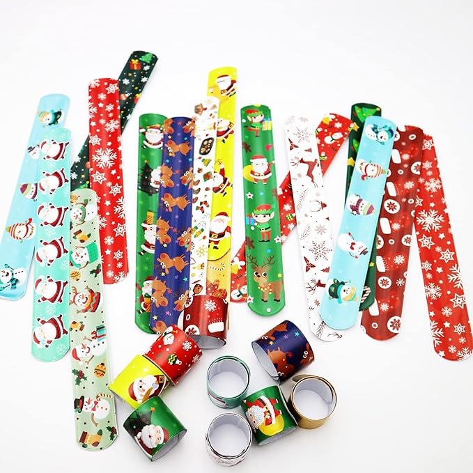 15 Pcs Christmas Slap Bracelets for Kids Christmas Slap Bracelets Bulk for Boys and Girls holiday Slap Bracelet Party Supplies Favors Classroom Prizes Exchanging Gifts
