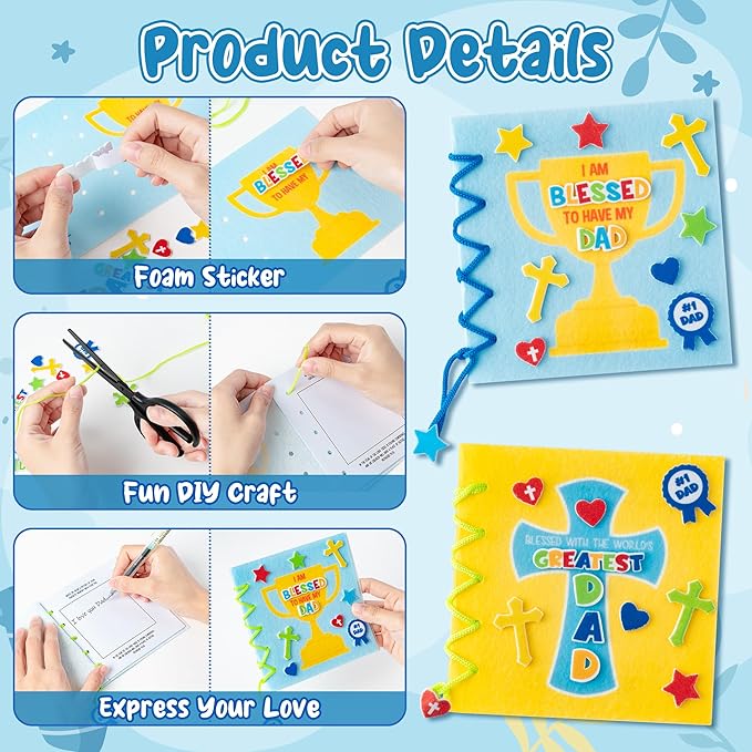 COcnny Fathers Day Craft Kit - 16 Set Religious Father’s Day Craft Kit for Kids, DIY Diary Book Include 96pcs Pages, Make Your Own Cross Crafting for Dad Gift, Classroom Home Sunday School Activities