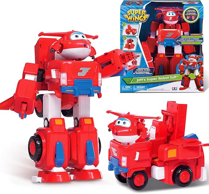 Super Wings 14" Transforming Jett's Super Robot Airplane | Action Figure | Ages 3-5 | Birthday Gift | Lights & Sounds