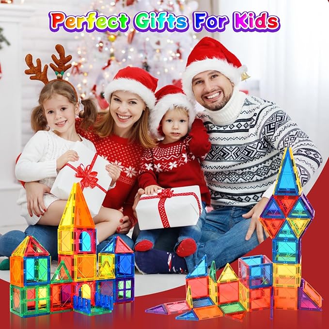 Magnetic Tiles for Kids Ages 3-5 4-8 Magnet Toys for 3 4 5 6 7 8+ Year Old Boys Girls Toddlers Magnetic Building Blocks Preschool Educational STEM Learning Construction Christmas Birthday Gifts