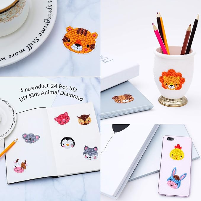 sinceroduct 5D DIY Kids Animal Diamond Stickers Beginner Diamond Kits, Digital Diamond Paint