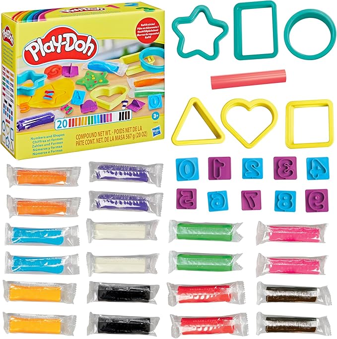 Play-Doh Numbers and Shapes Playset with 17 Tools & 20 Compound Sticks, Kids Arts & Crafts, Preschool Toys, Easter Gifts for Girls & Boys, Ages 3+