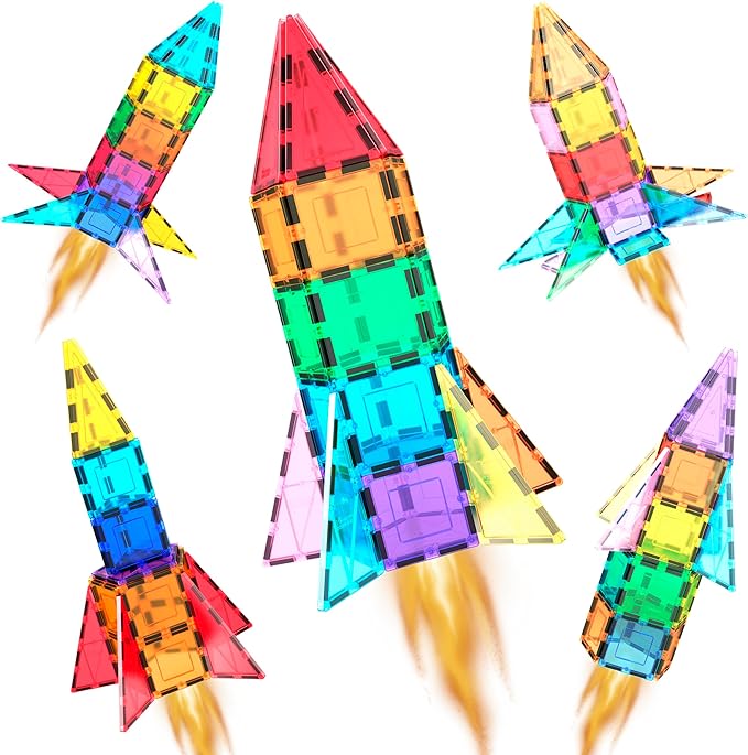 PicassoTiles Magnetic Building Block Rocket Booster Theme Set Magnet Construction Toy Educational Kit Engineering STEM Learning Playset Child Brain Development Stacking Blocks Playboard PT32
