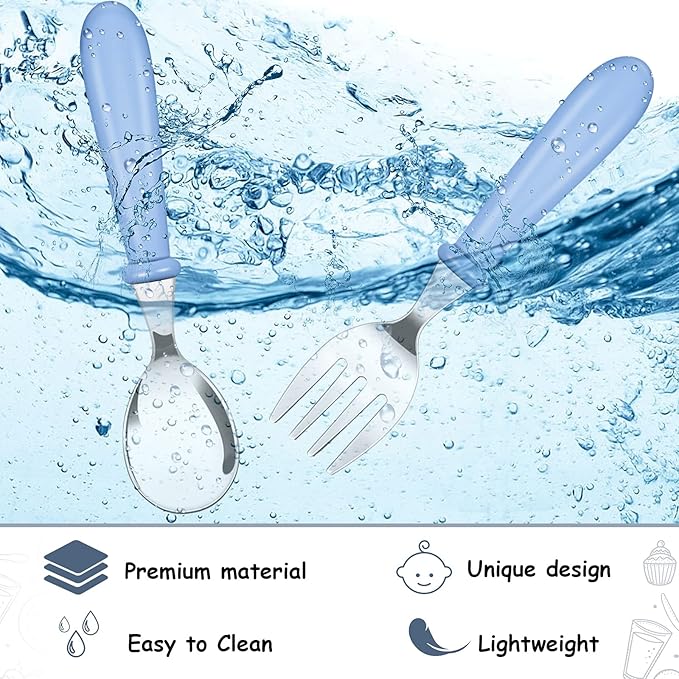 Honeydak 12 Pieces Toddler Utensils Kids Fork and Spoon Silverware Set colored Stainless Steel Safe Flatware Round Handle Utensils Baby Cutlery metal Children Home Restaurant Kitchen Dishwasher Safe